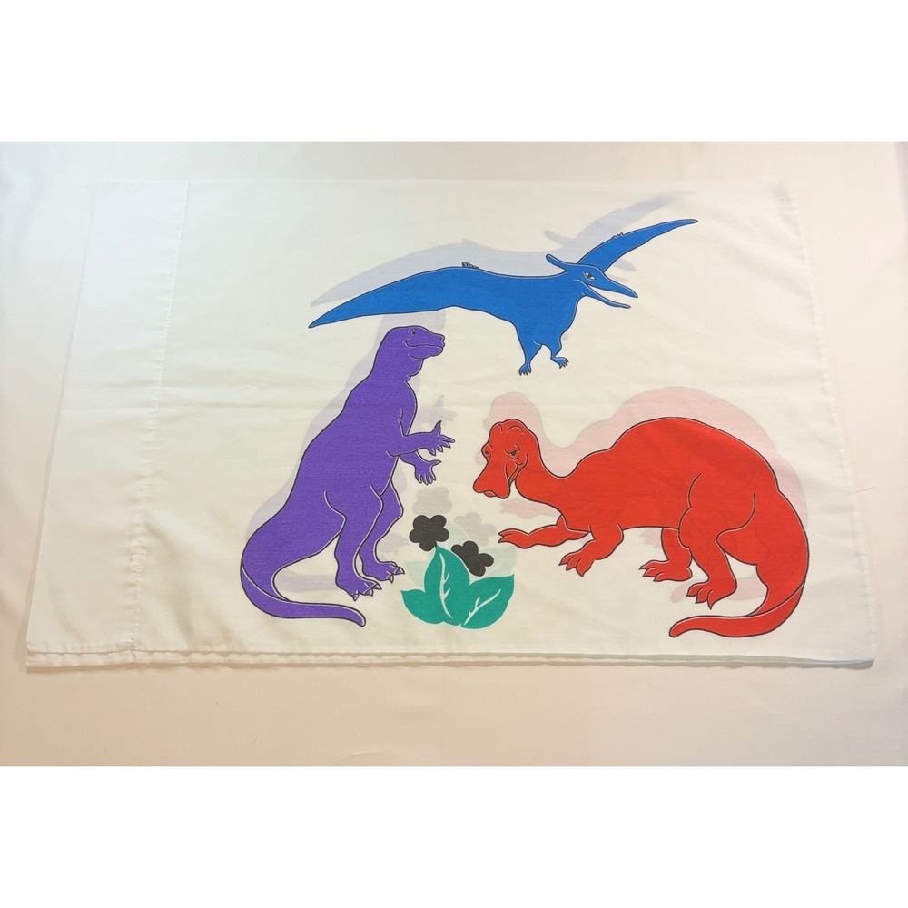 Vintage Dinosaur Pillowcase White Red Blue Purple T-Rex Brontosaurus Standard